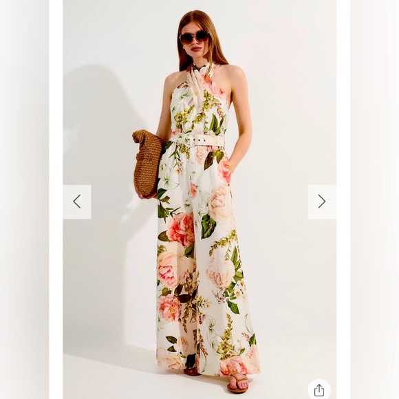 Karen Millen floral Linen Viscose Cross Front Woven Belted Jumpsuit size XS NWT - Picture 1 of 13